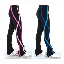 Подгонянные длинные штаны для катания на коньках, костюм для катания на коньках, брюки для взрослых и детей, для соревнований, для выступлений, двойной цвет, поперечная полоска