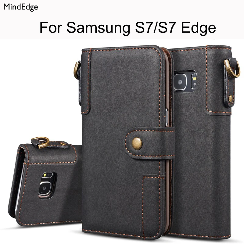 

Real Genuine Leather Flip Wallet Cover for Samsung Galaxy S7 S7 Edge Case Luxury Card Thin with Key Ring for Samsung S7 Edge
