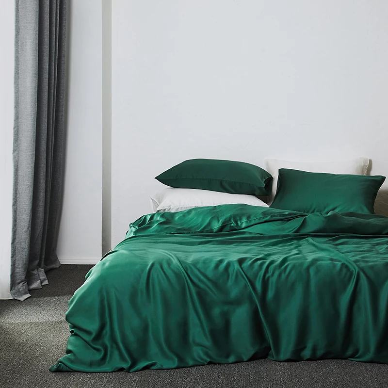 

11 Colors Green Silver Pink Gray Pure Color luxury 60S Tencel silk Bedding Set Queen King Size Duvet Cover Bed Sheet Pillowcases