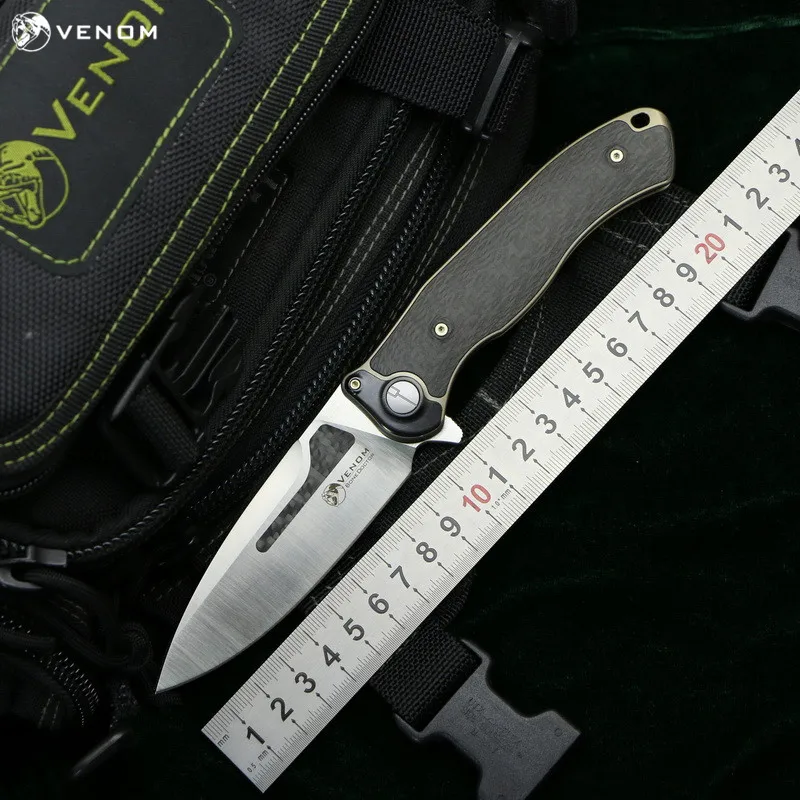 

VENOM BONE DOCTOR M390 Titanium CF Flipper folding knife outdoor camping hunting survival pocket kitchen fruit knives EDC tools