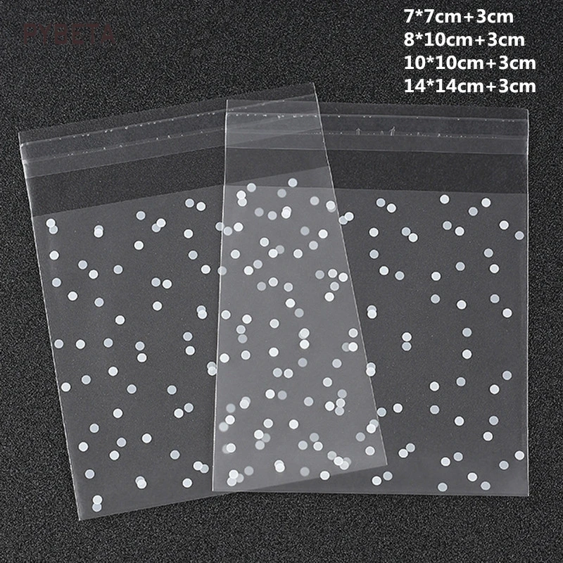 300pcs- White Dots Frosted Plastic Self-adhesive Gift Bag Candy Cookie decoration bag Soap Cosmetic Sample Packaging Bags