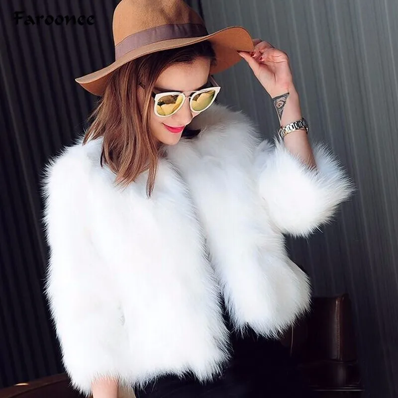 

Faroonee 2019 Fur Faux Fur Jackets Coat for Women Winter Natural Rabbit Fur Faux Fox Short Style Outwear Hairy Coat XXXL