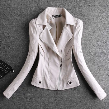 

2020 Spring And Autumn Leather Jacket Women white New Leather Women's Short Slim Leather Coat Large Size Jacket Female