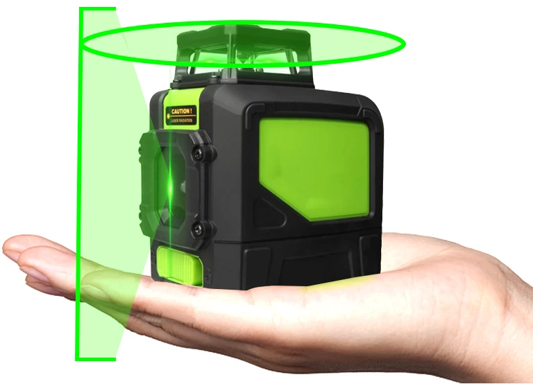 

3D Laser Level Meter 5 Lines 360 Degrees Self Leveling Mini Portable Instrument green/Red Laser Beam dust splash proof