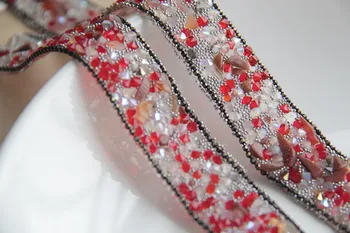 

black Rhinestone Beaded lace trim, rhinestones apliques cristales trim parches iron on lace trimming motif patches for clothing