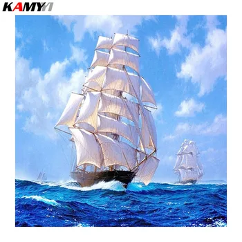 

3D Diamond Painting Sailboat At Sea Diy Diamond Pattern Kits For Embroidery With Beads Picture Of Rhinestones Embroidery Stones
