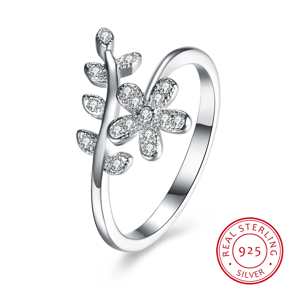 

SILVERHOO 2018 925 Sterling Silver Shiny Zircon Design Flower leaf Shape Ring for Women Wholesale Jewelry Christmas Gift