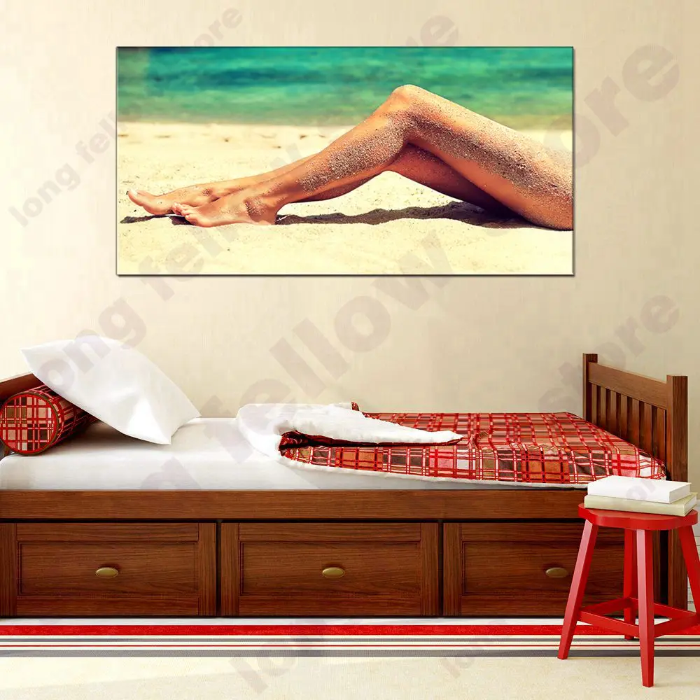 Sunbathing Sexy Woman Sand Beach Landscape Picture for Living Room Bathroom Bedroom Wall Decor Artwork Home Decor Drop Shipping