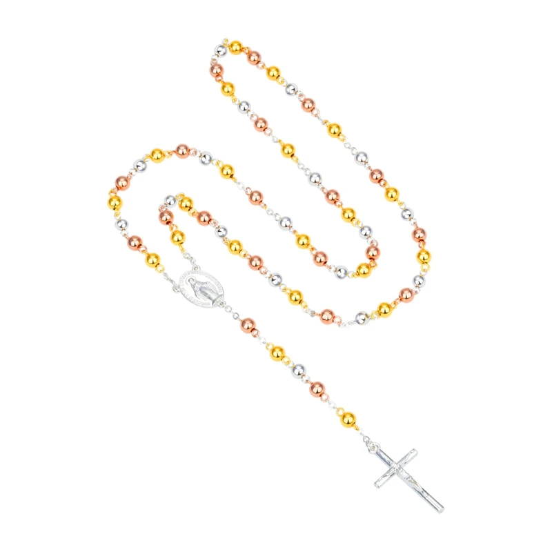 

Women Virgin Mary Catholic Tricolor Silver Rosary Necklace