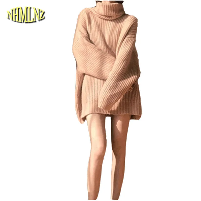 

Medium long Lazy Knit Women Sweater Autumn Winter Leisure Large size Loose Pullovers Pure color Student Women Sweaters LH69