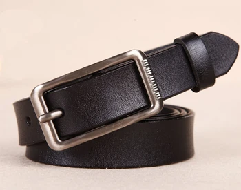 

High Quality Hot Sale Women Real Leather Metal Buckle Thin Waistbands Solid Elegant Cowskin Female Adjustable Belt