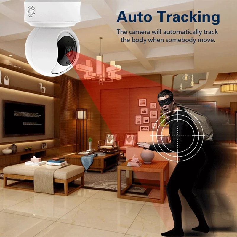 Wifi Security Camera 1080P Home Security Hd Cctv Camera Tuya Smart Life With Auto-Tracking(Us Plug)