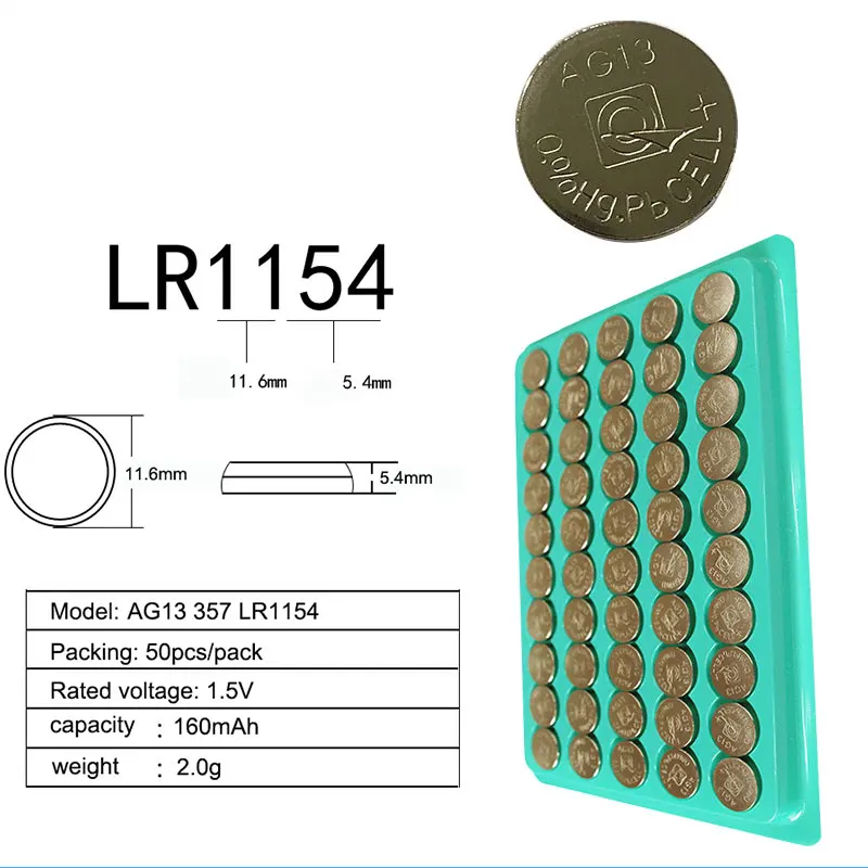 50 шт. LR44 357A A76 303 AG13 SR44SW SP76 L1154 RW82 RW42 1.5В батарея Щелочная Кнопка сотового часы
