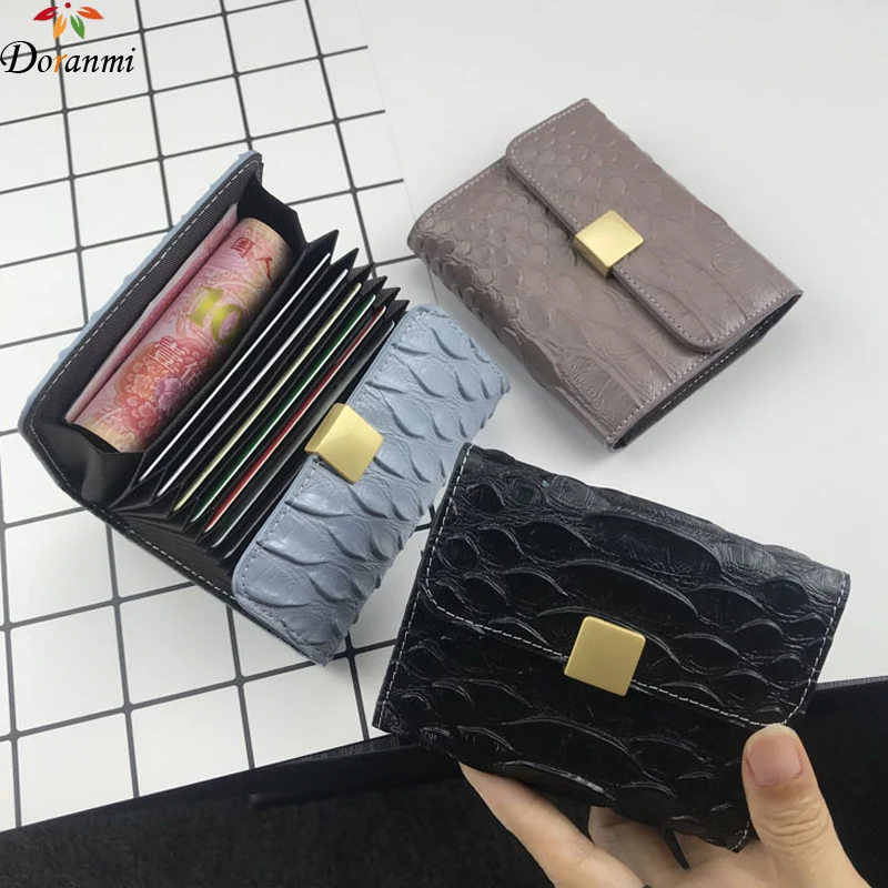 

DORANMI Genuine Leather Short Purses Bag For Women 2018 High Quality Card Holding Money Bag Wallets Female Alligator Purse PJ020