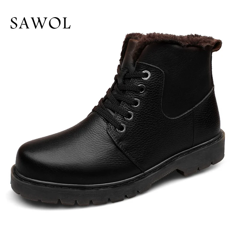 

Genuine Leather Men Shoes Brand Winter Boots Men Flats Winter Shoes Men Casual Shoes Warm Plush Plus Big 47 48 Size Sawol