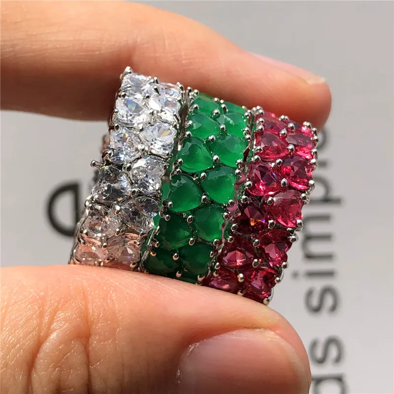 

Luxury Female Big Red Green White Stone Ring Vintage Wedding Bands Small Heart Ring Promise Love Engagement Rings For Women