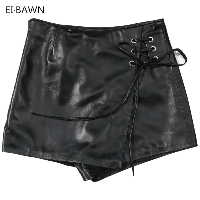 Buy 2018 Real Leather Shorts Skirt Ladies Black Slim