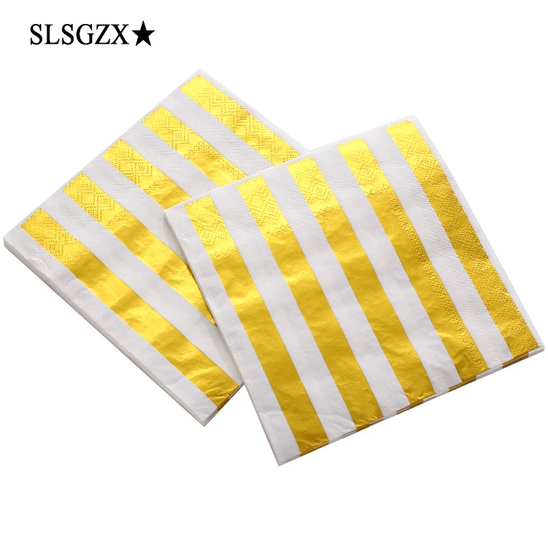 

1pack/lot Birthday Gold stripe Paper Towel Napkin For Boy Girl Gender Reveal Party Tissue Napkin Decoration Serviettes 33*33cm