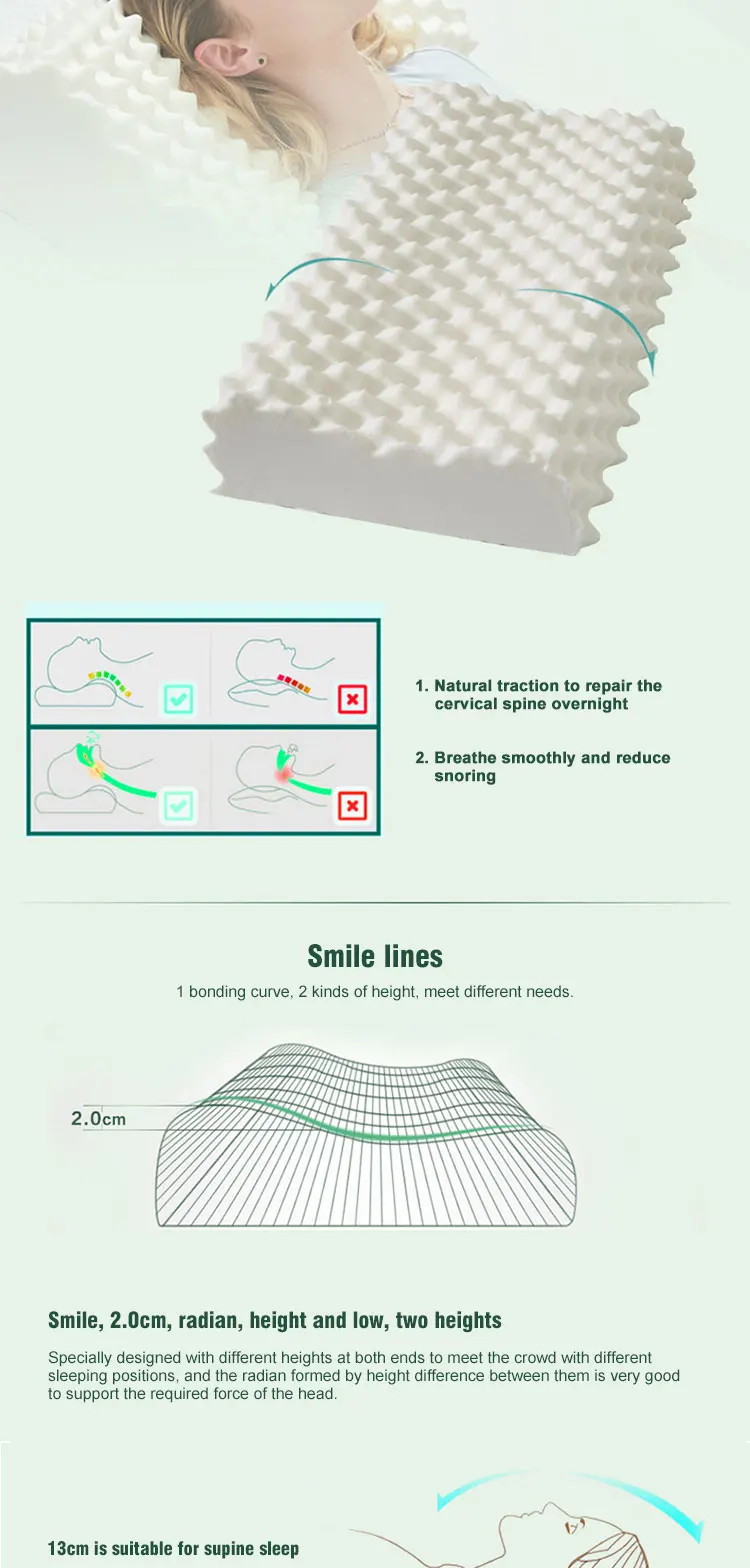 Импортная натуральная латексная подушка для взрослых 60x38x11-13см шейных позвонков, ортопедические массажный эффект