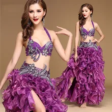 2017 Pretty Lady Belly Dance Costumes 2Pcs/3Pcs Belt&Bra&Skirt Nice Color For Rumba/Samba Dancing Female Stage Fashion 3095