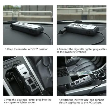 

LESHP 150W Car Power Inverter Strip Dual US Outlets 4.2A Dual USB Charging Ports Car Cigarette Lighter Cable DC12V for DVD
