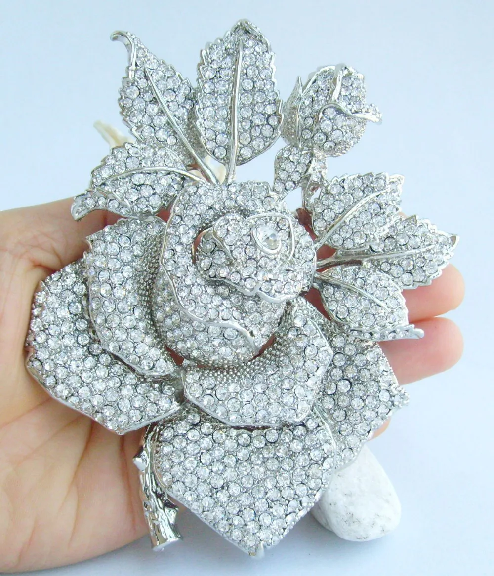 

Gorgeous 5.12" Bridal Wedding Clear Austrian Crystal Rose Flower Brooch Pin Pendant EE02994C3