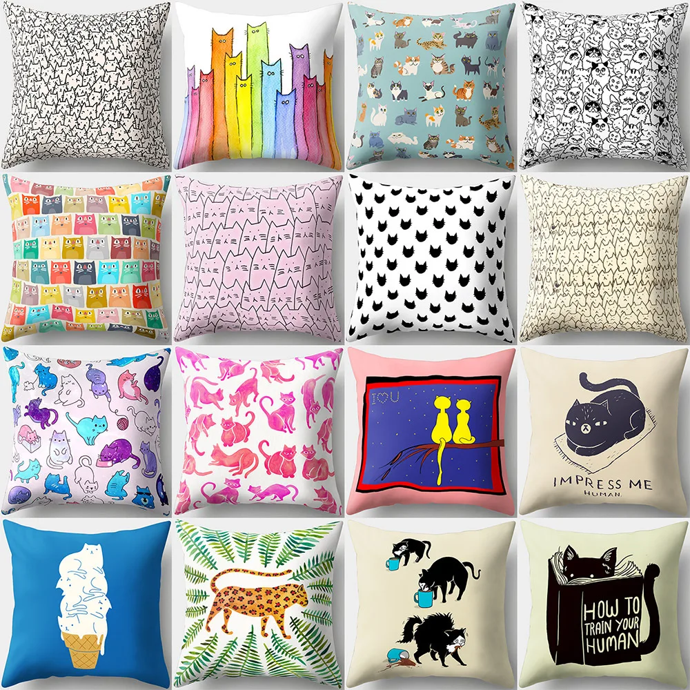 

Square 18'' 23'' Cat Pillow Case Geometric Pillow Cover Colorful Cushion Covers for Sofa Home Decoration Pillowcase