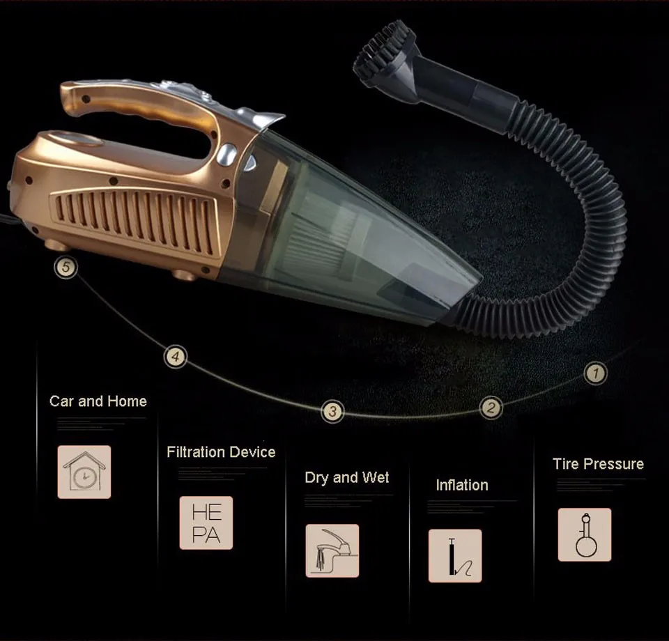 4 в 1 автомобильный пылесос автомобильный насос компрессор Портативный сухой и влажной двойного назначения многофункциональная функция очистки автомобиля инструмент