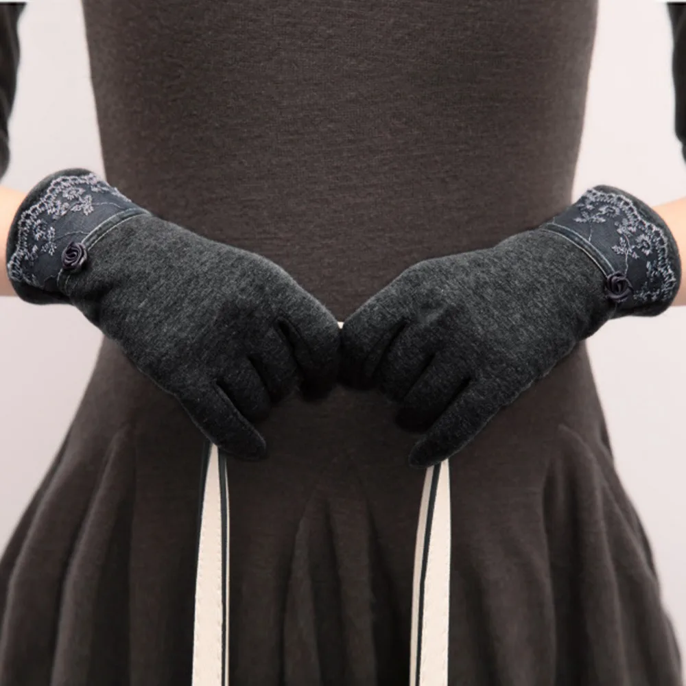 

Women Lace Gloves Touch Screen Mittens Sheep Winter Warm Thicken Gants Tactile Glove Fashion Elegant Female Women Winter Gloves