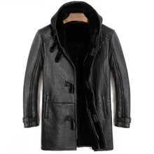 Зимнее пальто из овечьей шерсти, длинная шерстяная овчина, Мужская теплая кожаная куртка, мужские куртки из овчины размера плюс