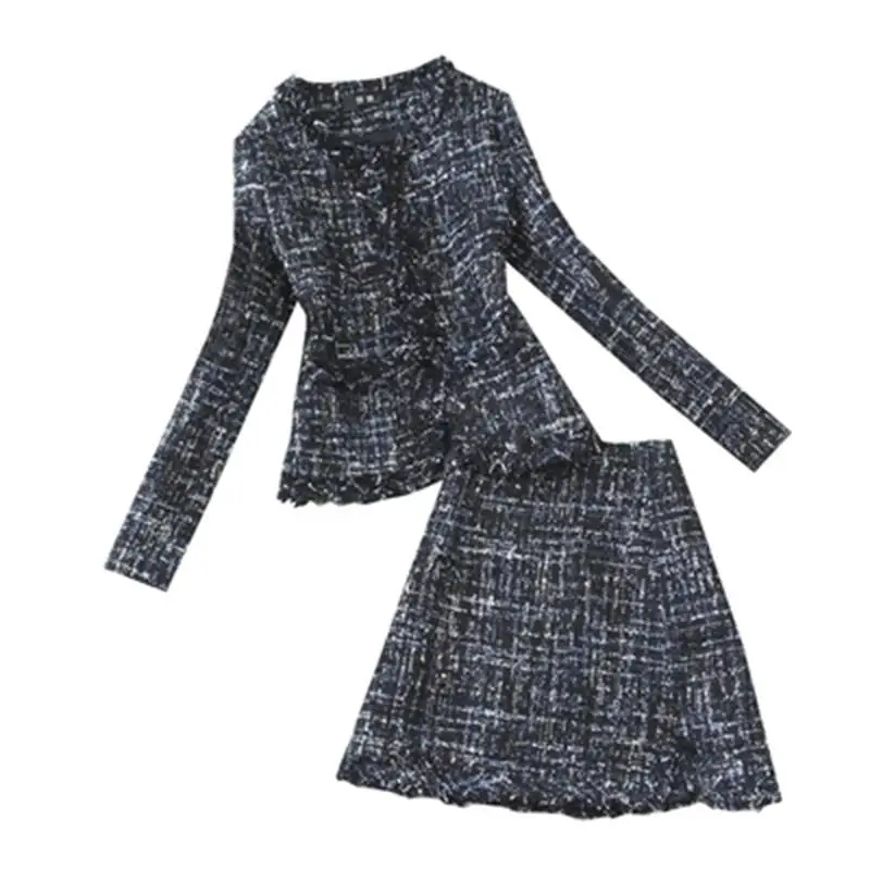 Mode Pak vrouwen Herfst Winter Nieuwe Grote Maat Wollen Tweed Geen gesp Top Jas + Pack Hip Half Lichaam EEN Rok Pak femme Mode Pak vrouwen Herfst Winter Nieuwe Grote Maat Wollen Tweed Geen gesp Top Jas + Pack Hip Half Lichaam EEN Rok Pak femme
