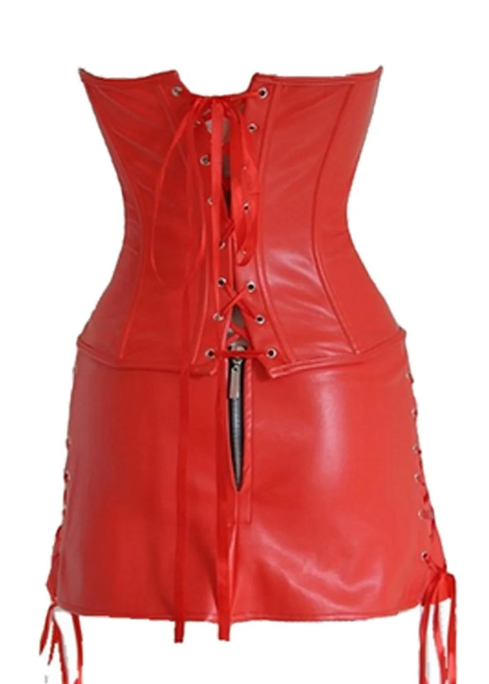Sexy Steampunk Corsets and Bustiers Gothic Overbust Corset with Mini Skirt Plus Size S-6XL Faux Leather Bustier Dress