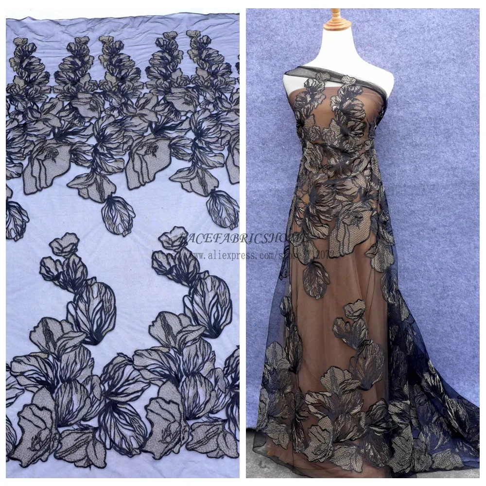 La Belleza модный стиль Черное золото Смешанная вышитая кружевная ткань вечернее платье кружевная ткань 1 ярд