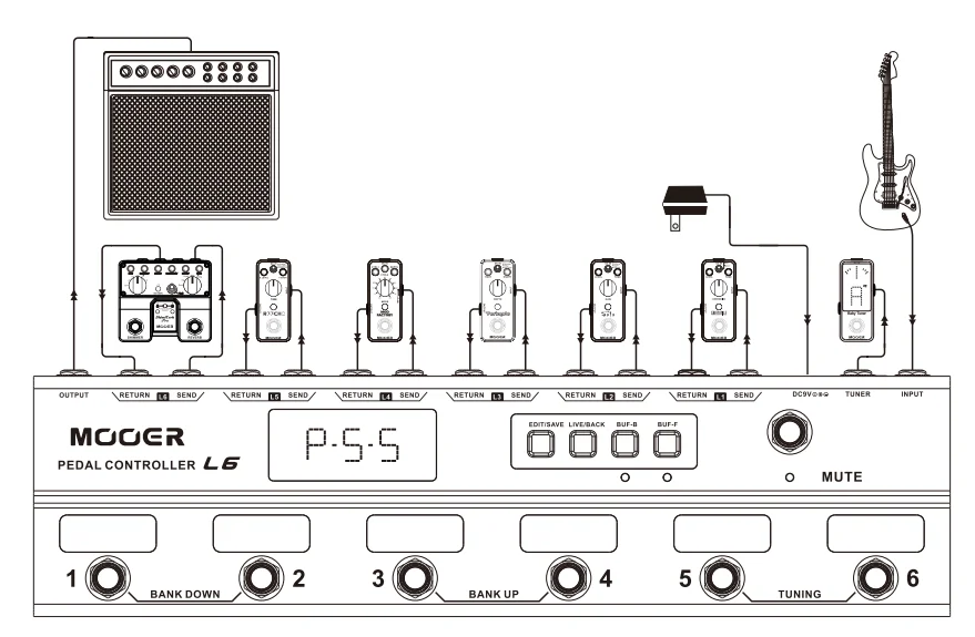 Mooer PCL6 педаль контроллер программируемый loopswitcher с 6 петель L6 PL6 с бесплатным разъем