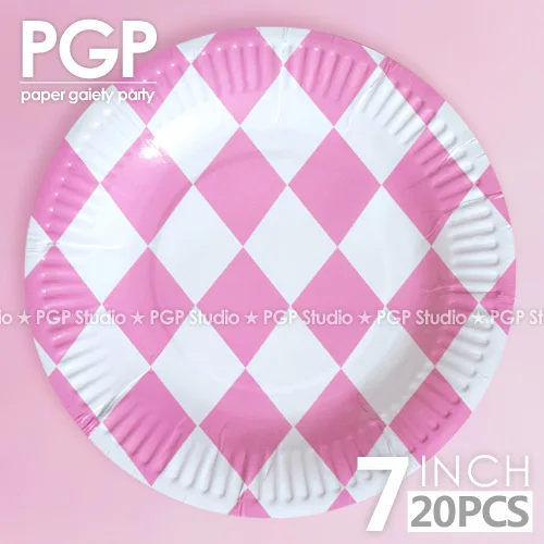 

[PGP] Favor Paper Pink Diamond Plates, 20pcs 18cm Dish, for Kids Birthday Baby shower Wedding Alice Wonderland Party Decoration