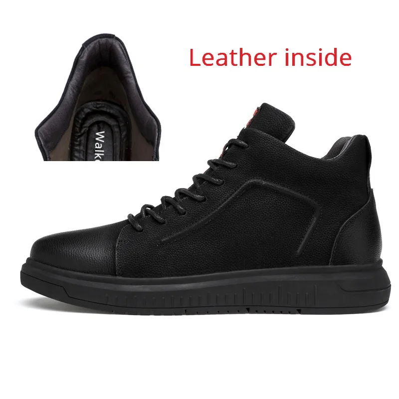 Большие размеры 36-47; мужские ботинки из натуральной кожи; Теплые Зимние ботильоны; Мужская обувь; модные повседневные ботинки в байкерском стиле из коровьей кожи - Цвет: Black boots