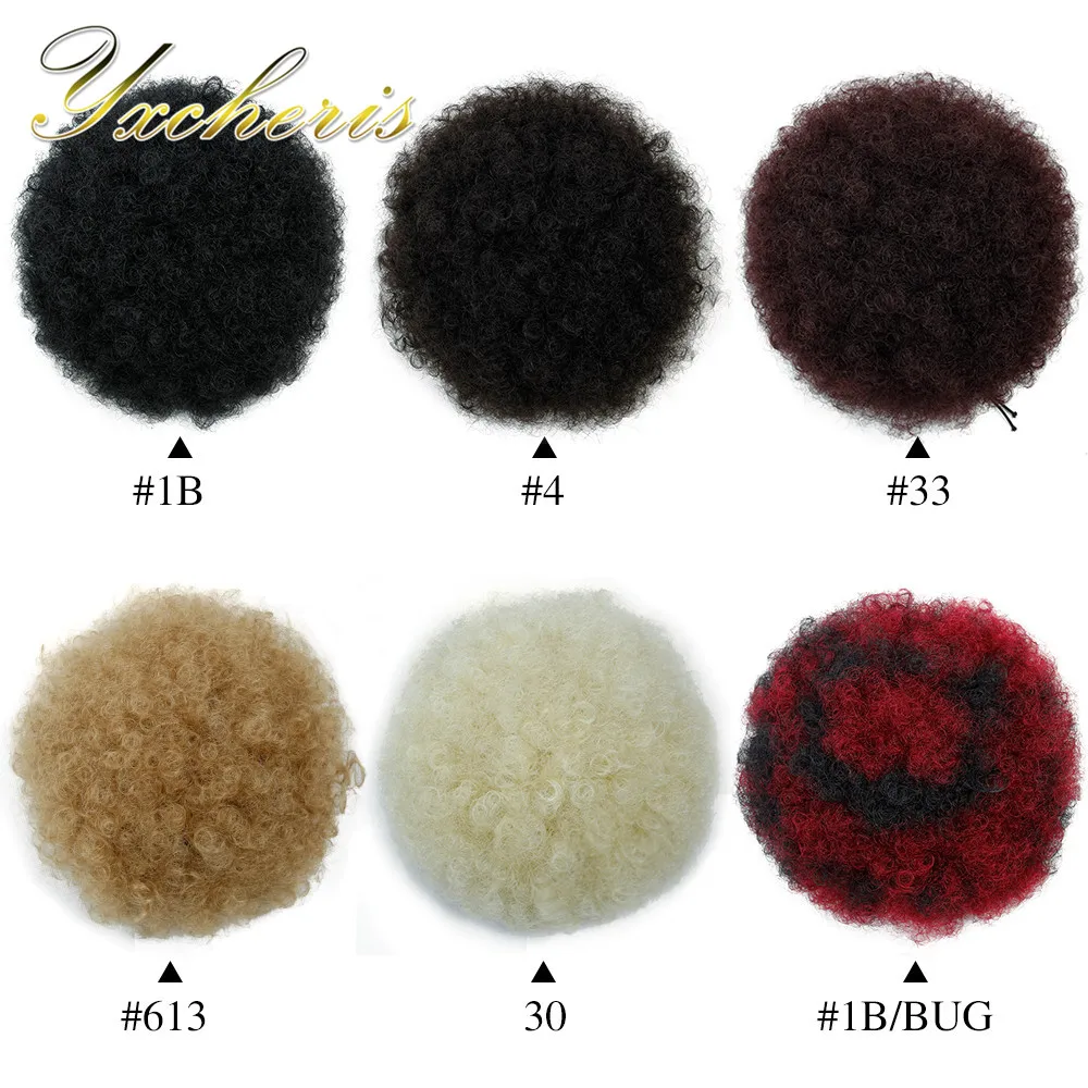 YXCHERISHAIR Clip In Chignon Hair Bun Piece High Temperature Fiber Ombre Curly Synthetic Afro Drawstring Ponytail Extensions