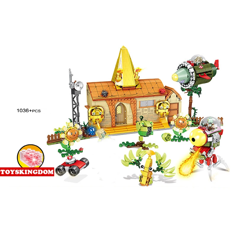 

Game scenes image house Garden PVZ building block with light Plant vs Zombie figures fighter walking robot bricks toys