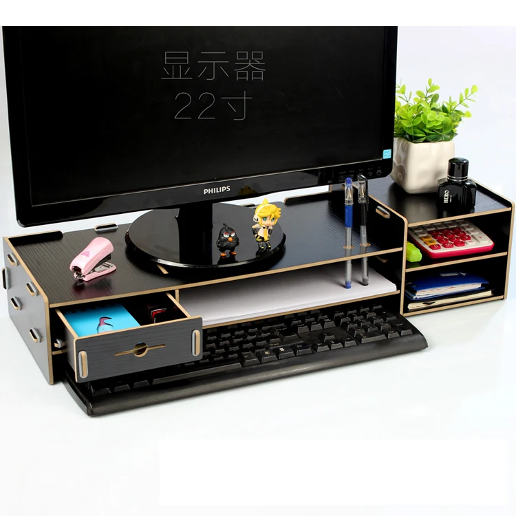 Desktop Monitor Stand, Wooden Monitor Riser TV Stand,with 