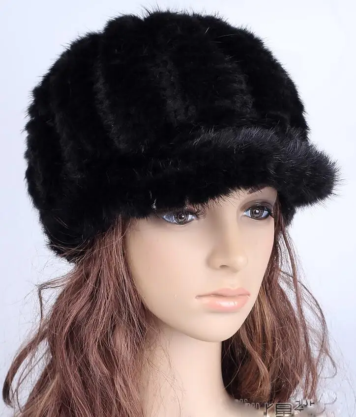 Зимняя теплая шапка, качественная норковая шапка для волос, женская меховая шапка, меховая шапка - Цвет: black