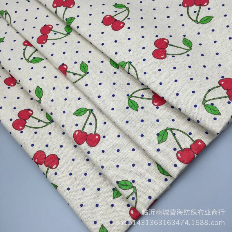 

BIG LY 50x150cm Cotton Linen Fabric Print Red Cherry DIY Home Deco Table Cover Throw Pillow Case Cover