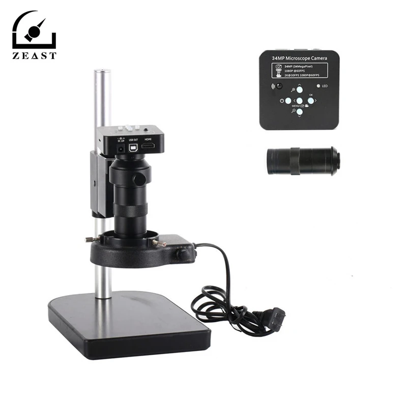 

Durable 34MP 2K Industrial Microscope Camera HDMI USB Outputs 100X C-mount Lens 60 LED Light Video Recorder For PCB Soldering