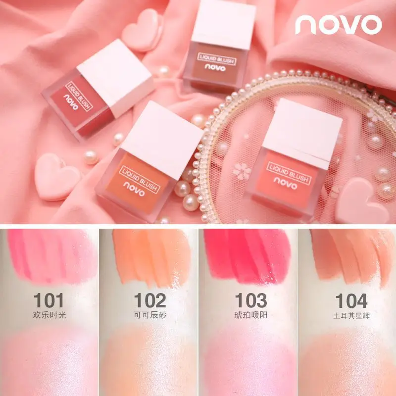 

NOVO New 4 Color Sleek Liquid Blusher Silky Blush Moisturizing Long-lasting Natural Cheek Soft Blush Face Contour Makeup