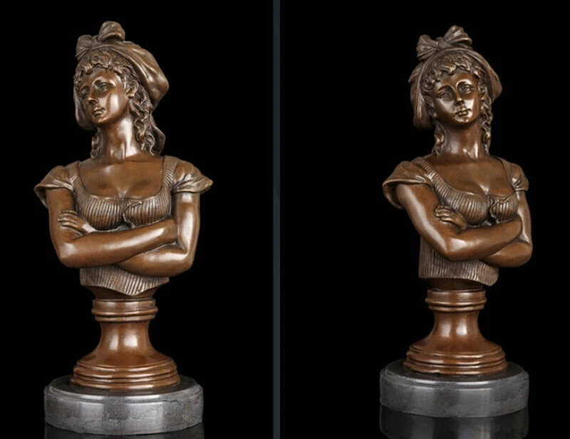 Art Deco Sculpture "Maid Lucy" Lovely Girl Bust Bronze Statue Signed