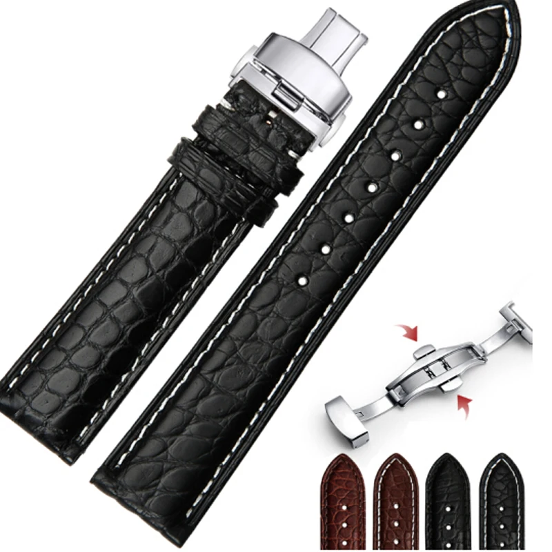 

Shihui Supports Hand-Made Butterfly Butterfly Button Button Leather Watch Belt Men and Women Watch Chain 1820mm Black White Line