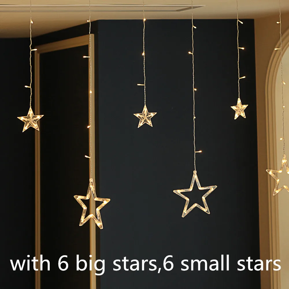 

220V Holiday Lighting 138 LED Fairy Star Moon Curtain String luminarias Garland Decoration Christmas Wedding Light