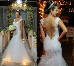 Vestido De Novias 2019 роскошное свадебное платье с рукавами-крылышками и кружевной аппликацией, прозрачное свадебное платье со шлейфом