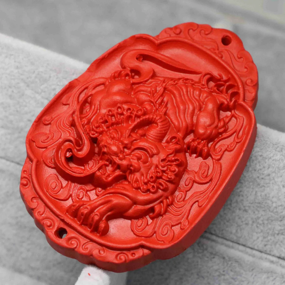 New antique large oval synthetic red cinnabar pendant carved Chinese