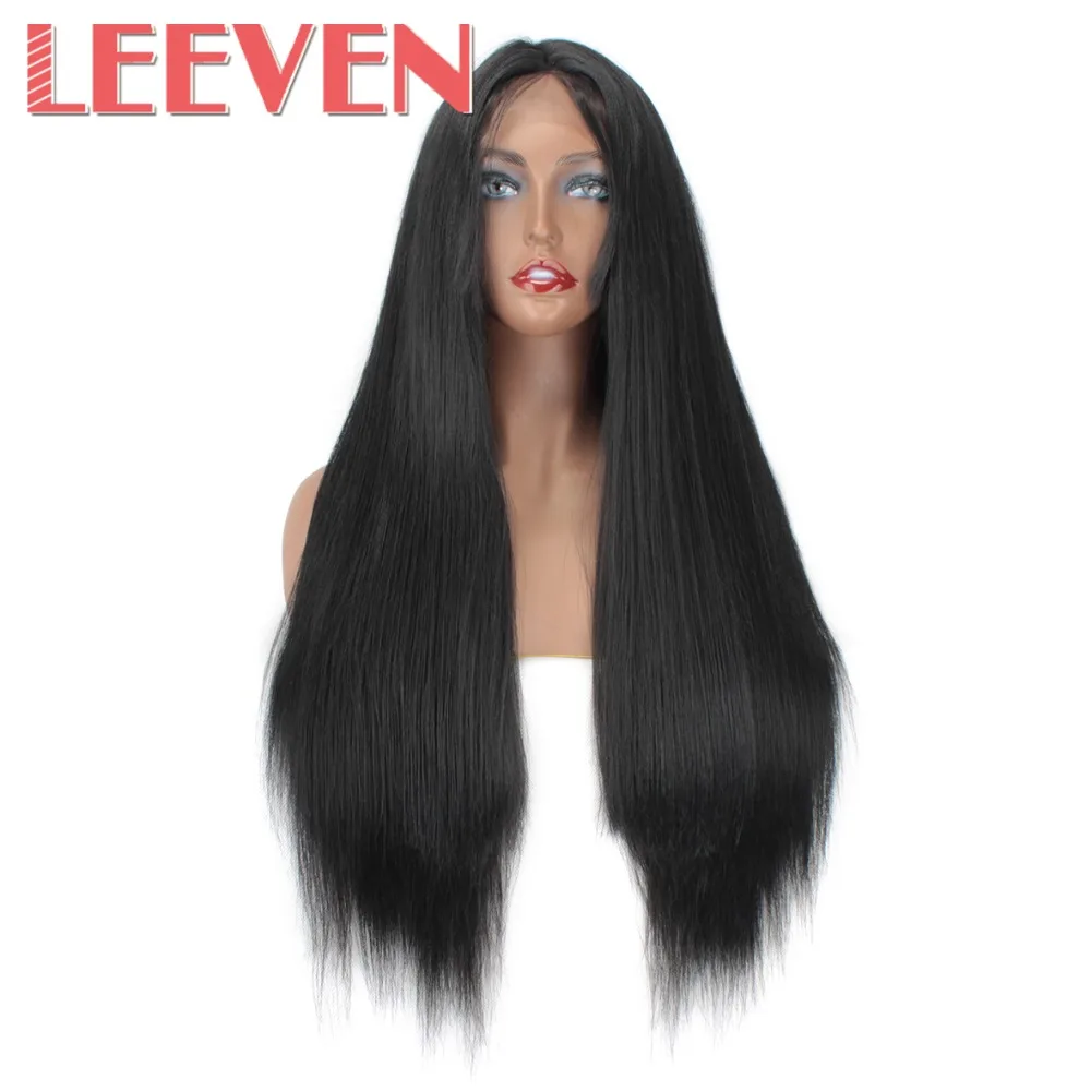 

Leeven Yaki Straight Synthetic Lace Front Wig For Black Woman Long 24inch Afro Kinky Lace Front Wigs Baby Hair Free Part