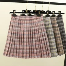 Прямые продажи настоящая юбка из ланона Лолита Женская юбка в клетку консервативный стиль плиссированные выше колена Мини Длина империя талии осень